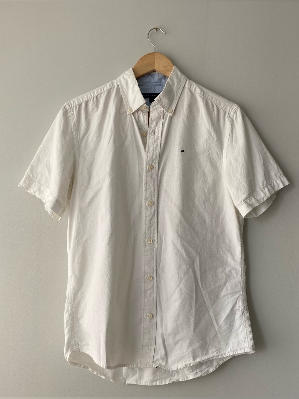 Tommy Hilfiger Cream-White Short Sleeve Button-Down Shirt